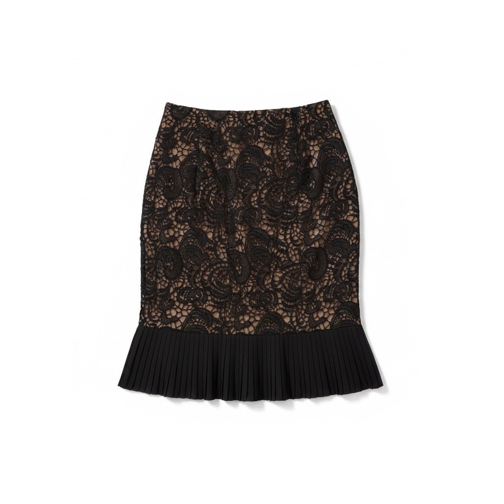 Vera Mont Black Lace ruffle detail Midi Skirt size 8